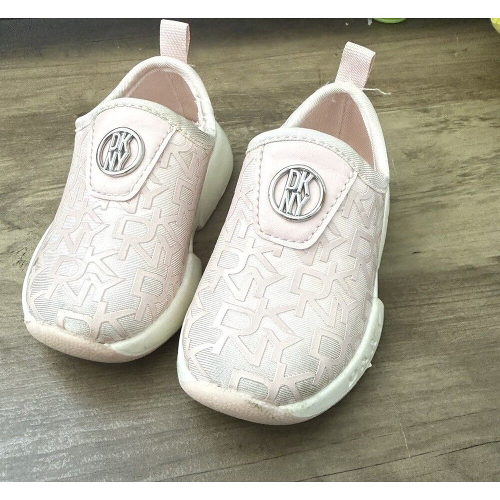 DKNY Girls Pink/White Logo Slip-On Casual Low Top Shoes, Synthetic Upper